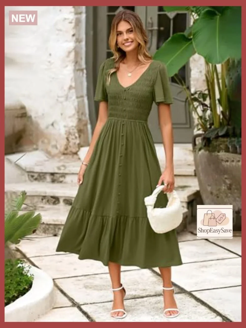 Boho Maxi Dress with Pockets Smocked Waist Flowy Tiered Summer Casual - Picture 2 of 7